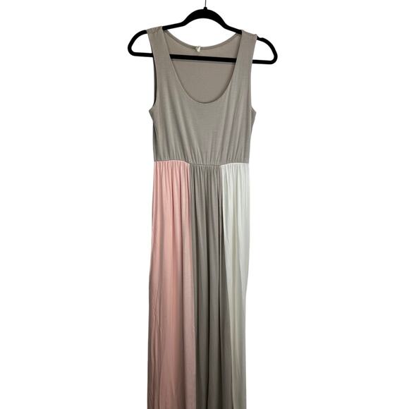 Pink Blush Gray Pink and White Colorblock Scoop Neck Maxi Maternity Dress Large - Picture 6 of 11